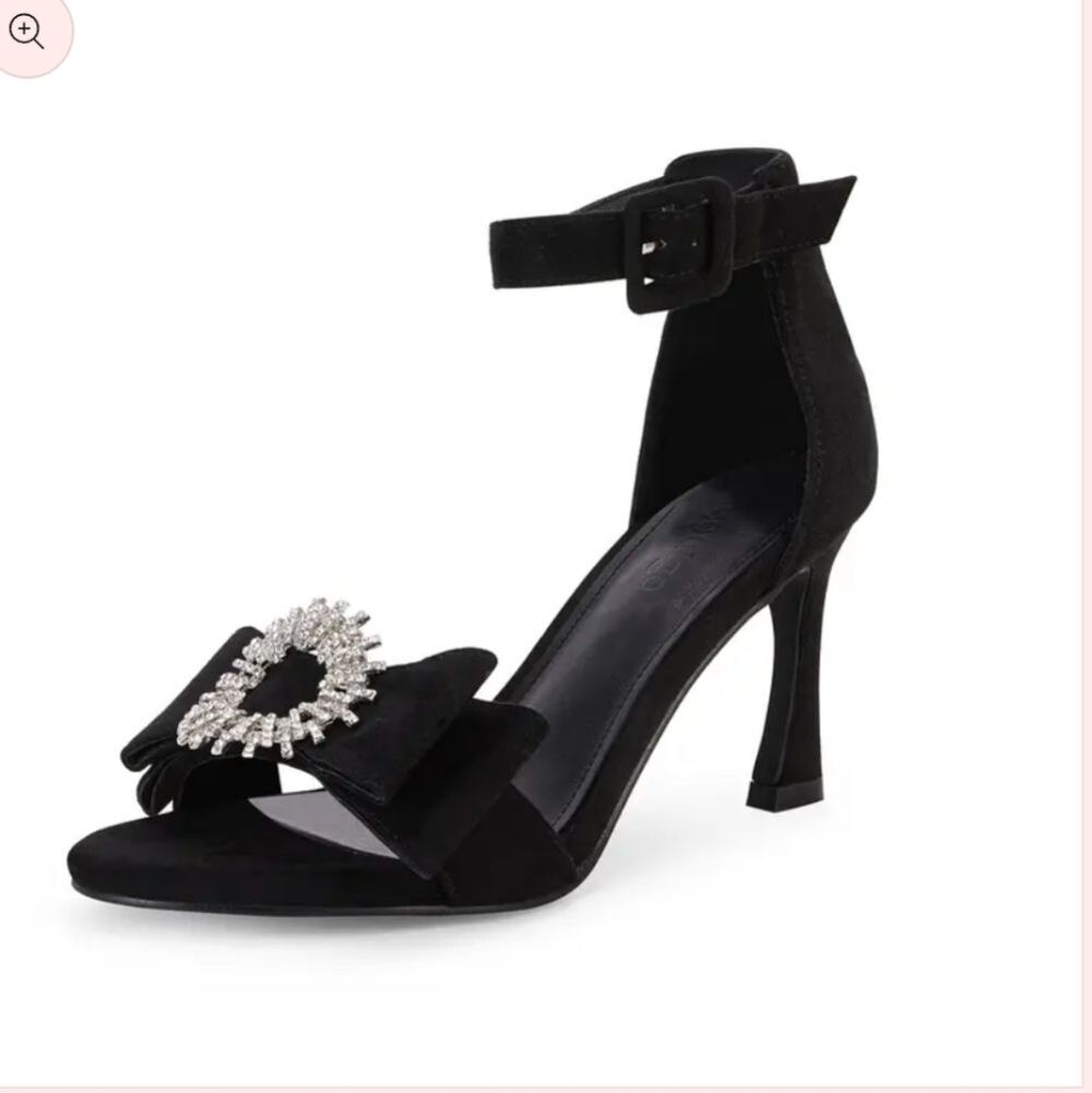 Coutgo Women's Black Sandal  with Bow and Crystal Rhinestone detail SZ 8